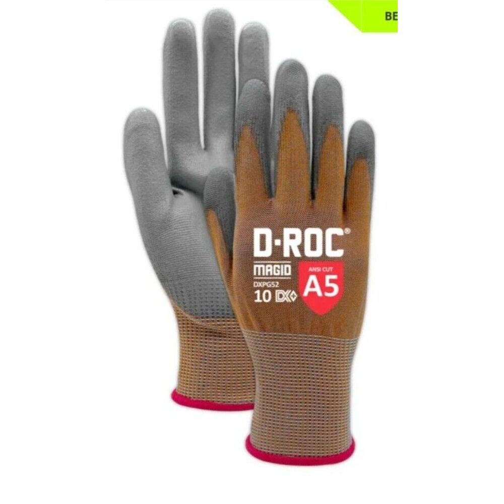 Magid D-ROC Orange DX+ Tech 15-gauge PU Palm Coated Work Safety Gloves 9 L